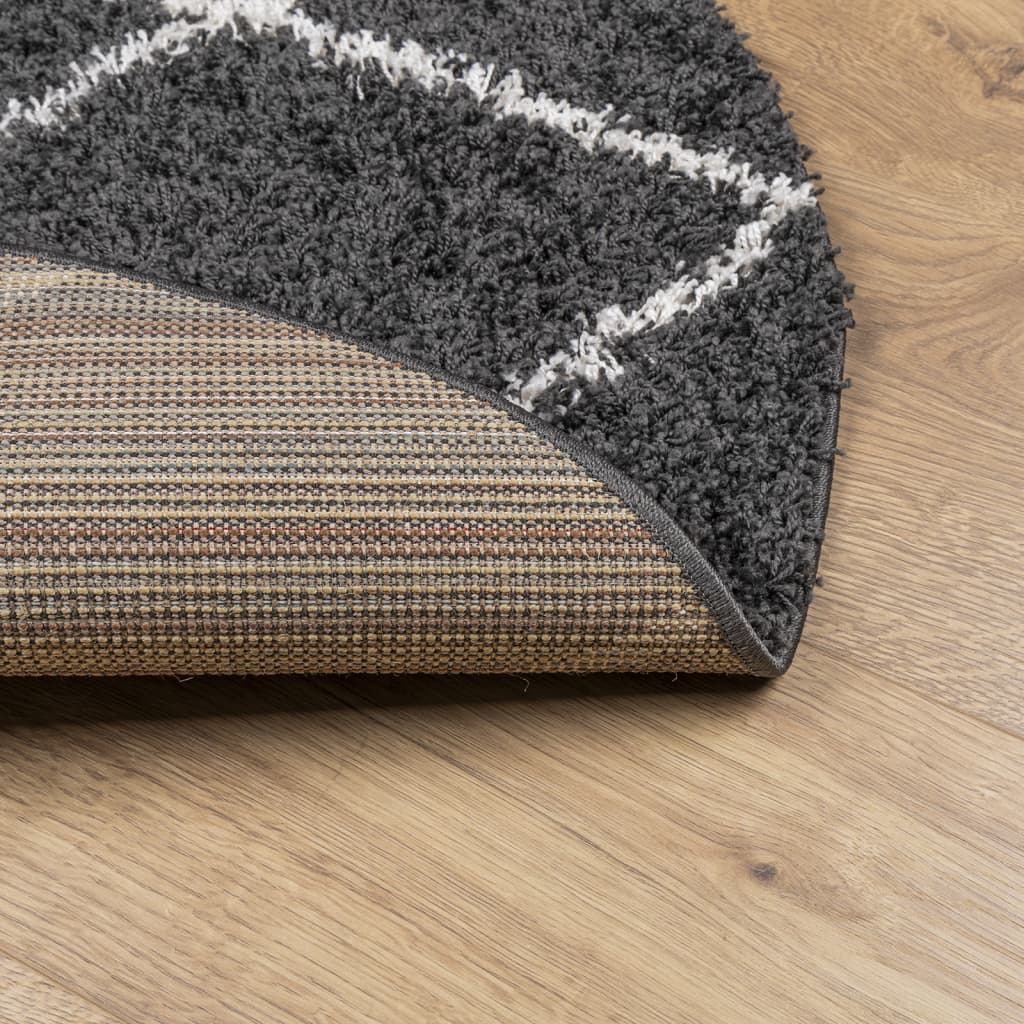 Tapis Shaggy Poils Longs Moderne Noir et Crème Ø 80 cm