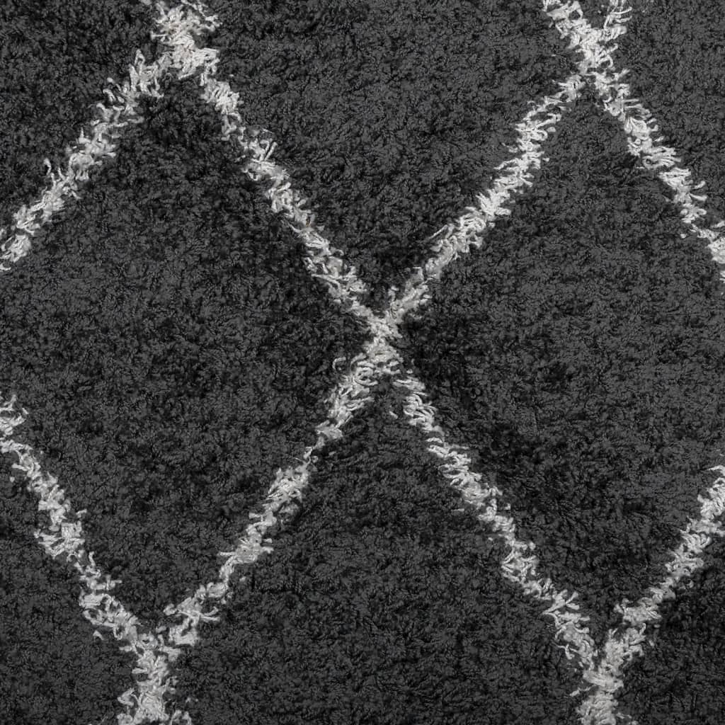 Tapis Shaggy Poils Longs Moderne Noir et Crème Ø 80 cm