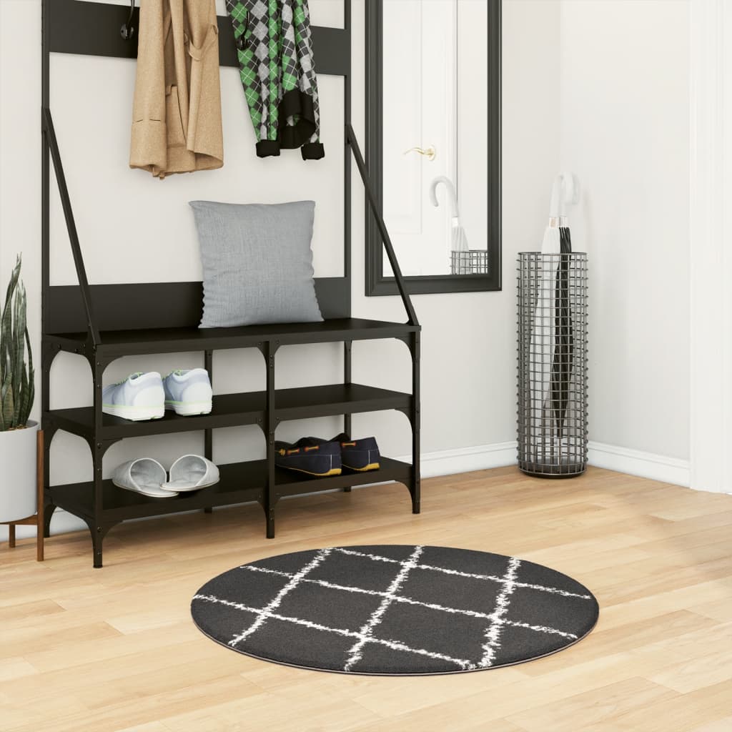 Tapis Shaggy Poils Longs Moderne Noir et Crème Ø 80 cm