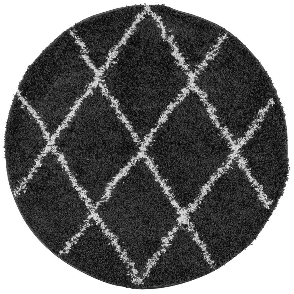 Tapis Shaggy Poils Longs Moderne Noir et Crème Ø 120 cm