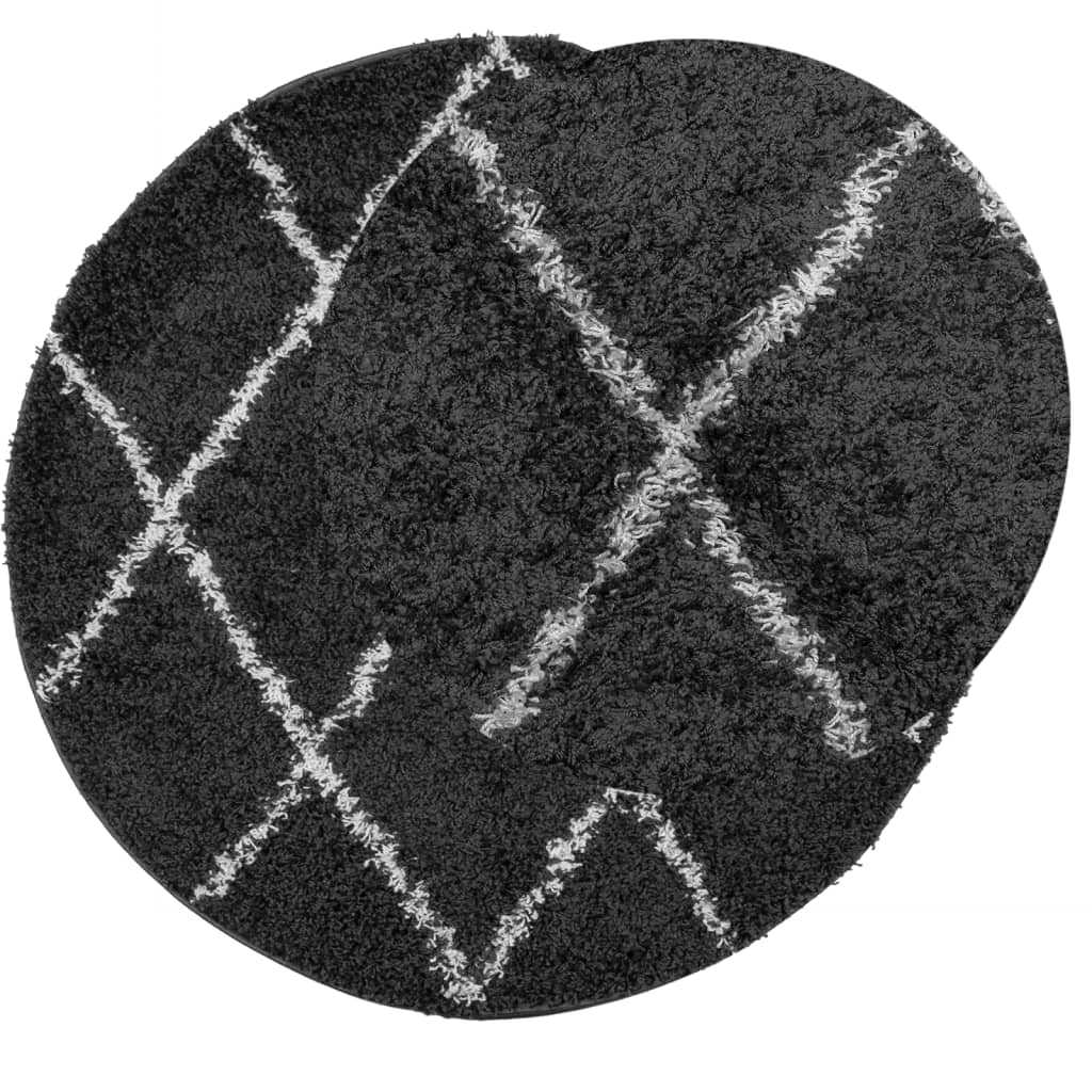 Tapis Shaggy Poils Longs Moderne Noir et Crème Ø 120 cm