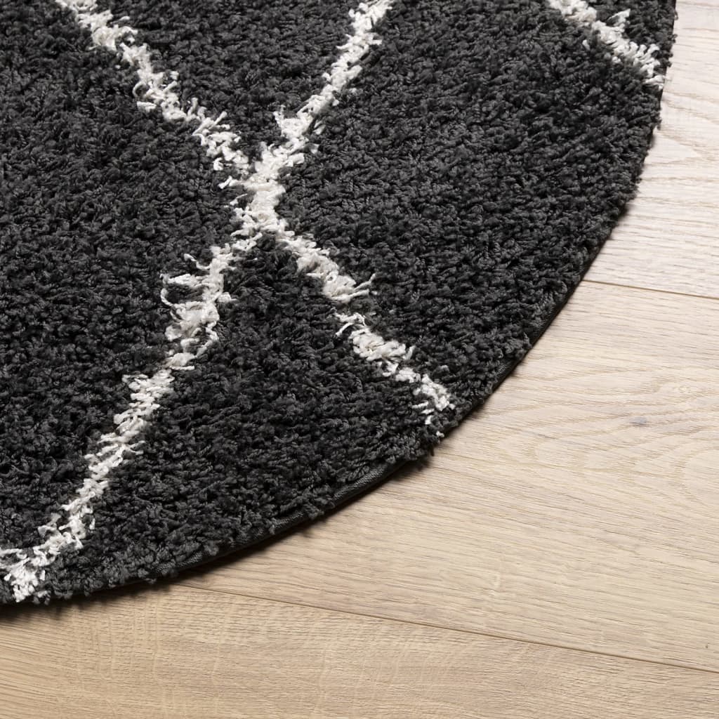 Tapis Shaggy Shaggy Moderne Noir et Crème Ø 280 cm