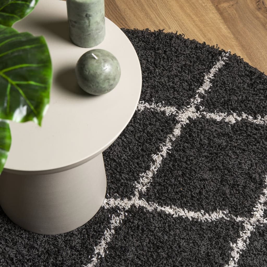 Tapis Shaggy Shaggy Moderne Noir et Crème Ø 280 cm