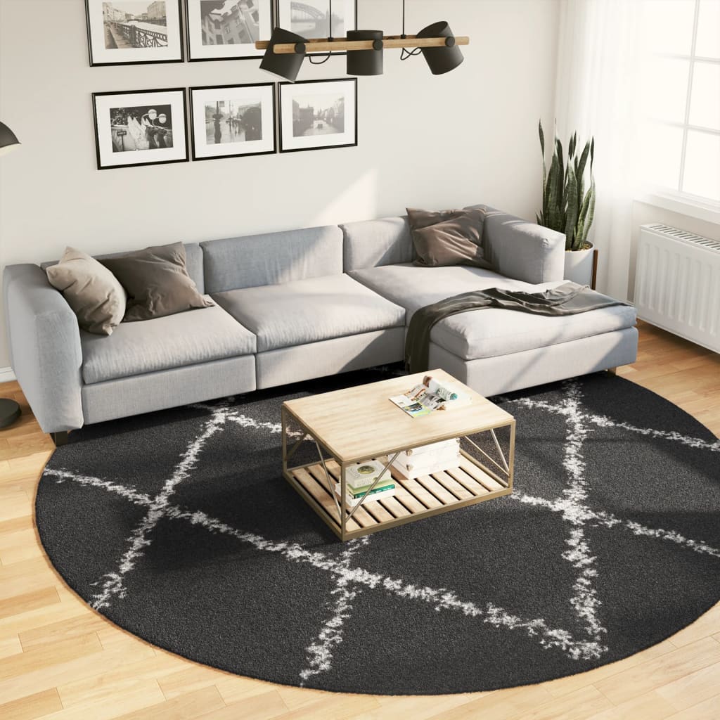 Tapis Shaggy Shaggy Moderne Noir et Crème Ø 280 cm