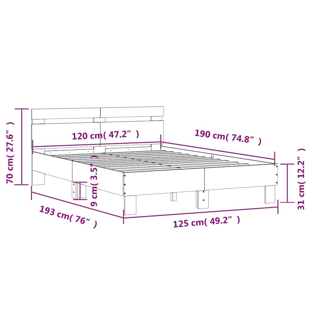 Bettgestell mit Kopfteil Sonoma-Eiche 120x190 cm Holzwerkstoff