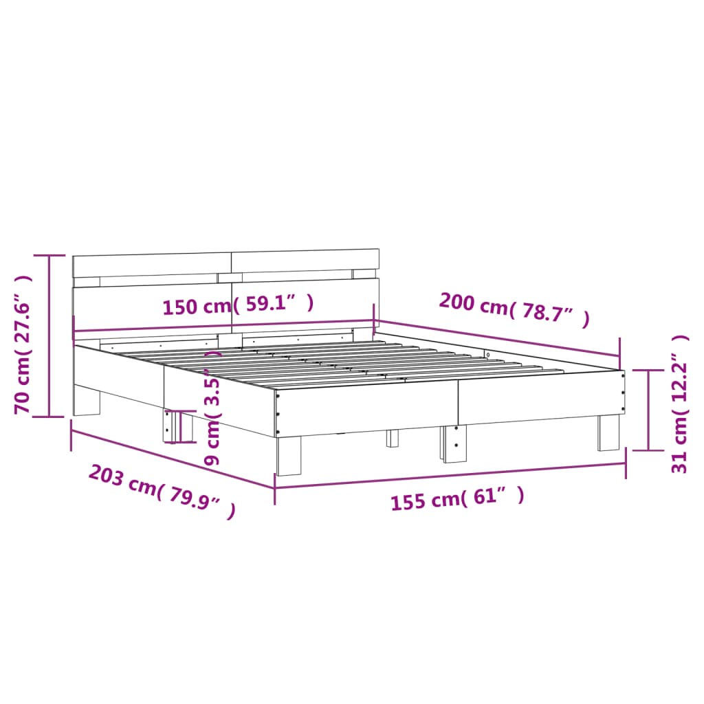 Bettgestell mit LED ohne Matratze Schwarz 150x200 cm