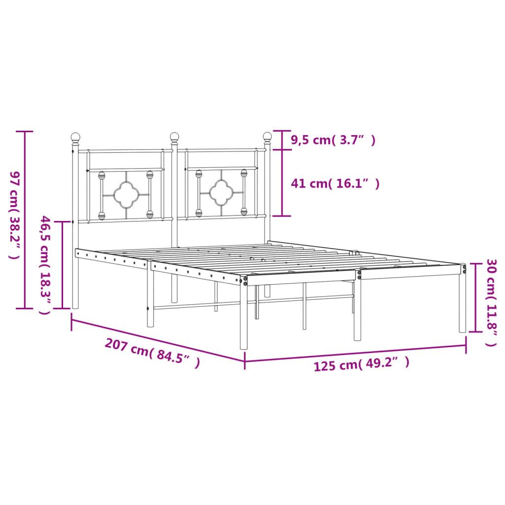 Bed frame with headboard metal white 120x200 cm