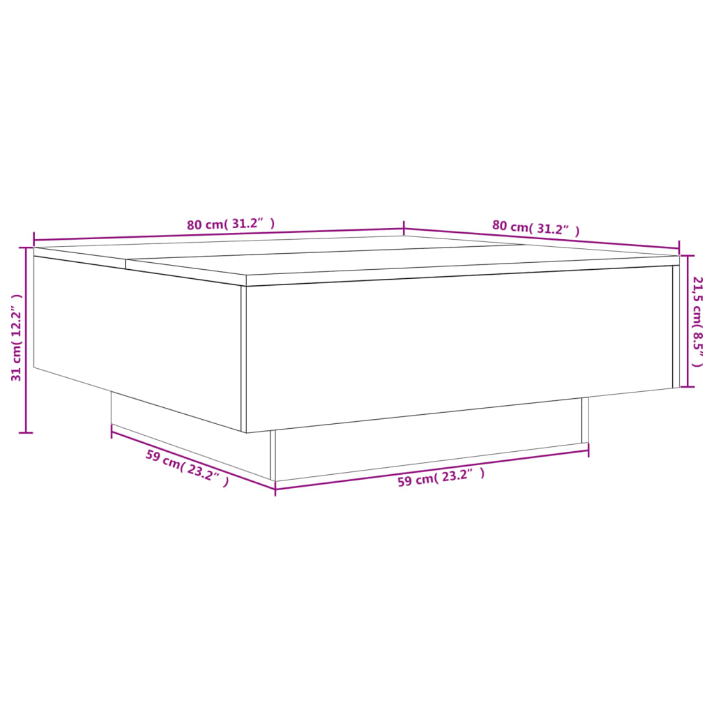 Table basse blanche 80x80x31 cm en bois