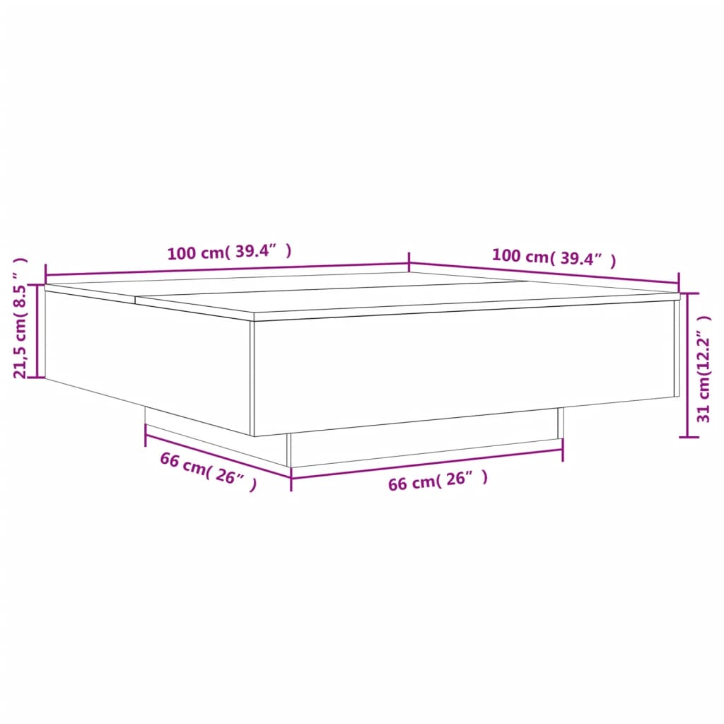 Table basse gris béton 100x100x31 cm en bois