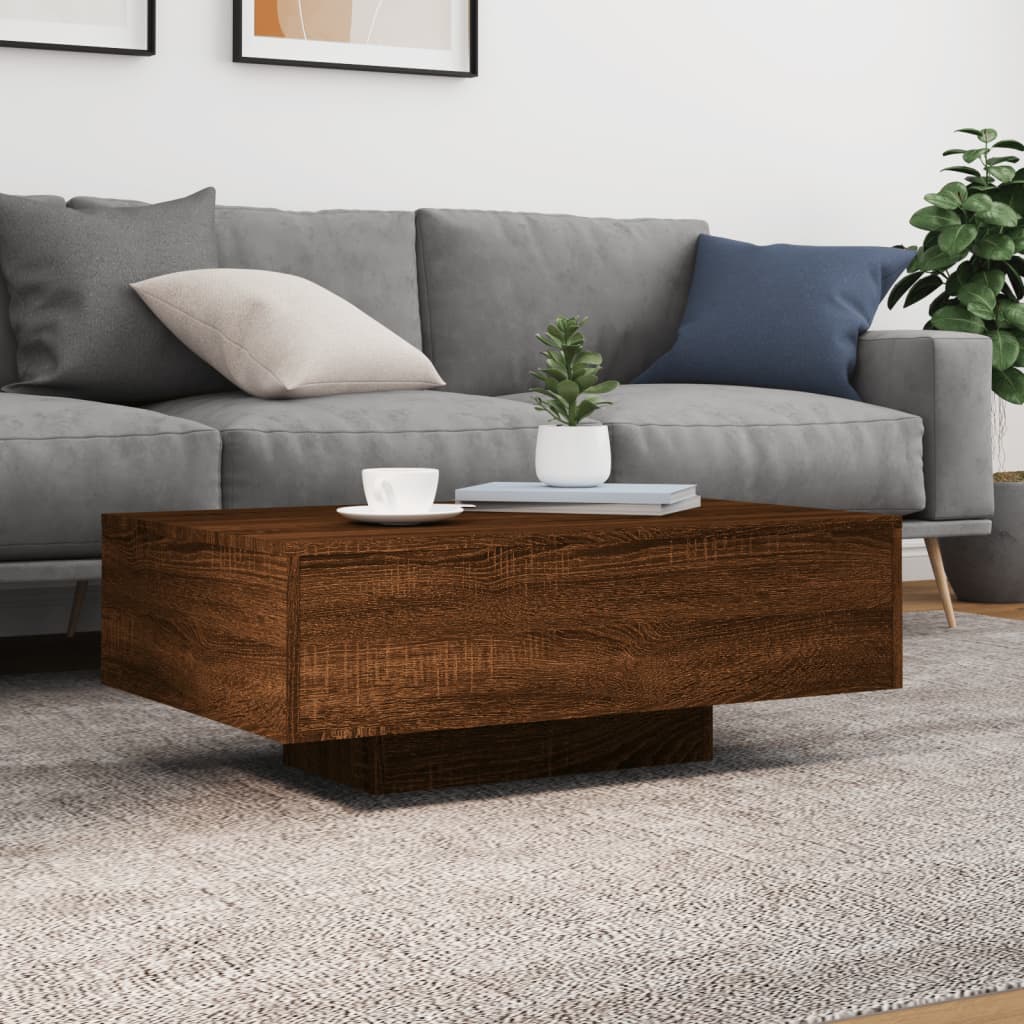 Coffee table with LED lights brown oak look 85x55x31 cm