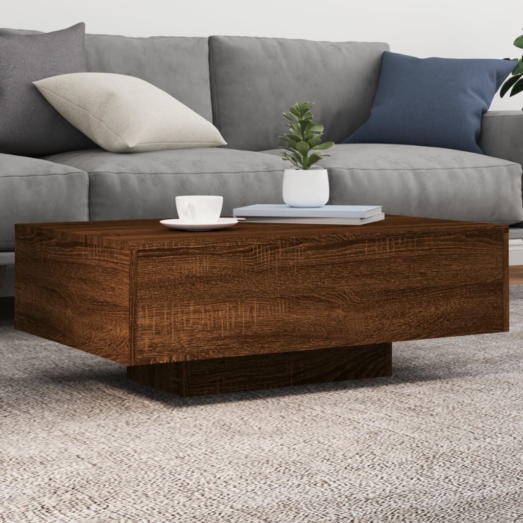 Coffee table with LED lights brown oak look 85x55x31 cm