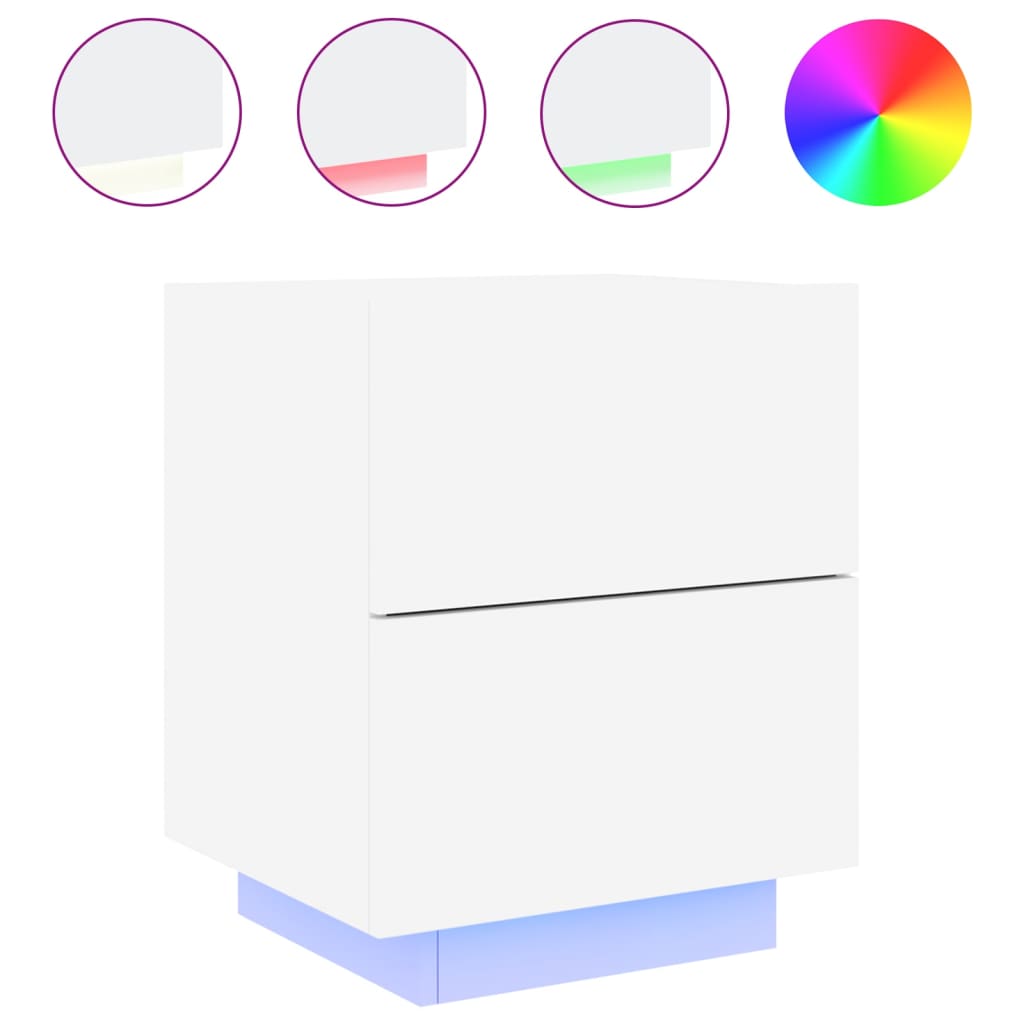 Bedside table with LED lights white wood material