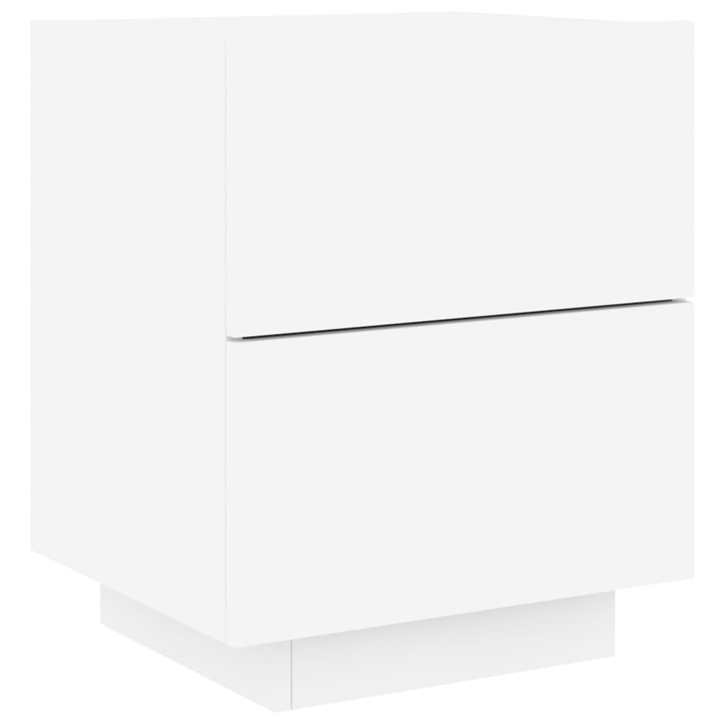 Bedside table with LED lights white wood material