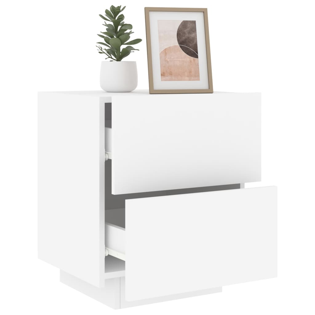 Bedside table with LED lights white wood material