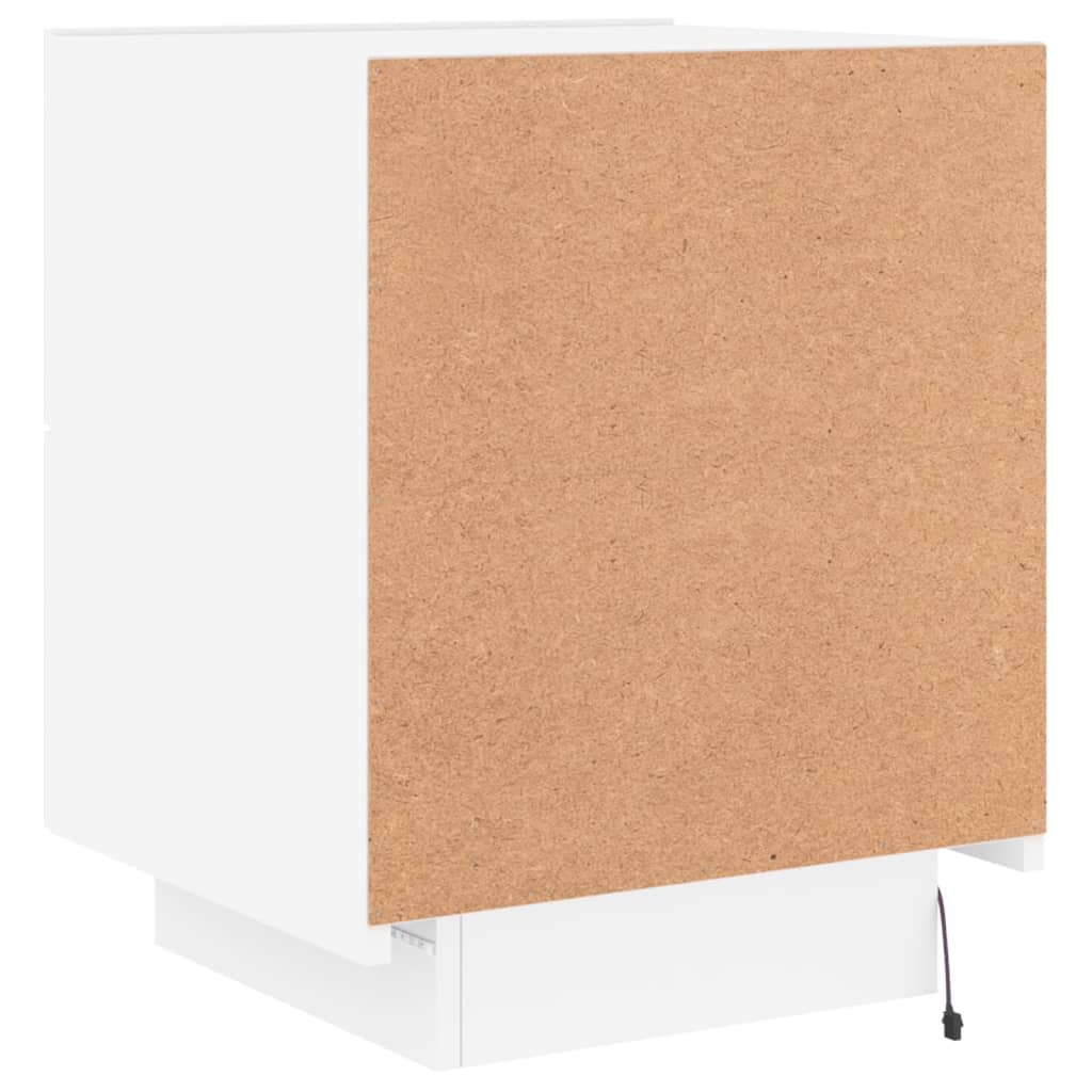 Bedside table with LED lights white wood material