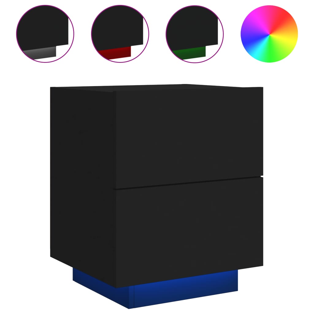 Bedside table with LED lights Black wood material