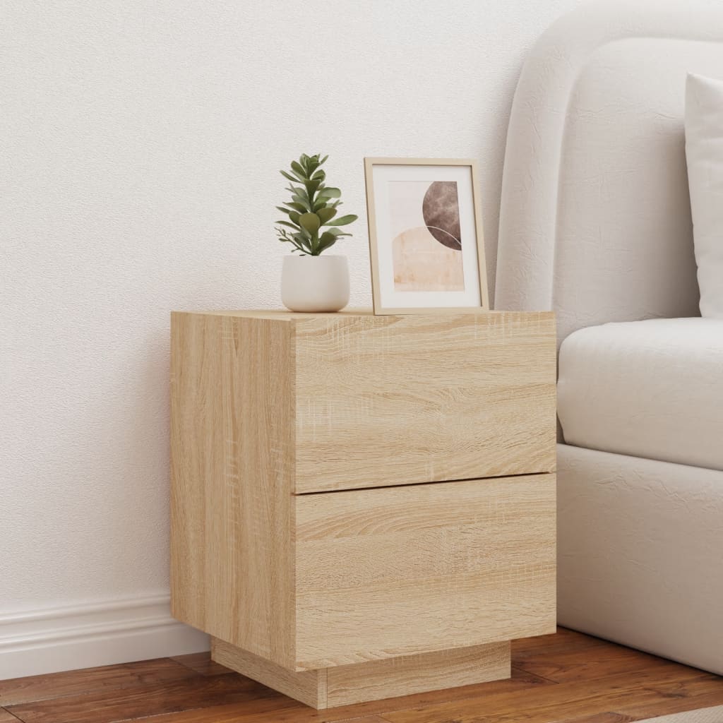 Bedside table with LED lights Sonoma oak wood material
