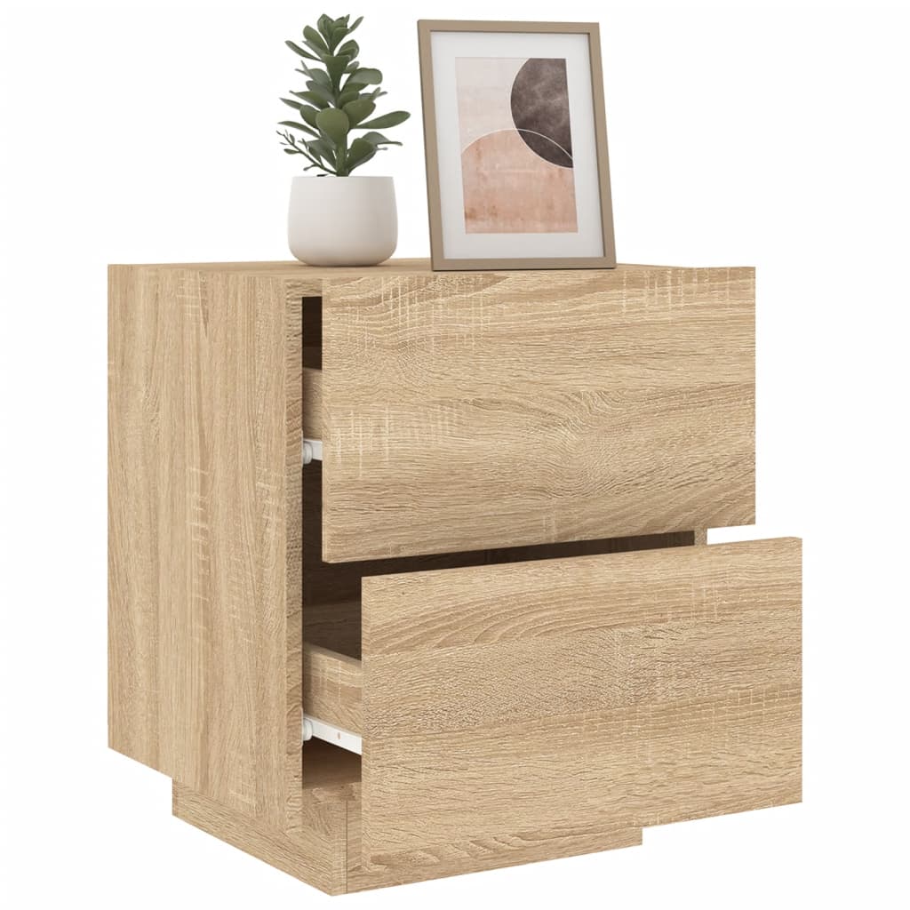 Bedside table with LED lights Sonoma oak wood material