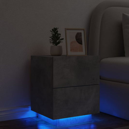 Bedside table with LED lights concrete gray wood material