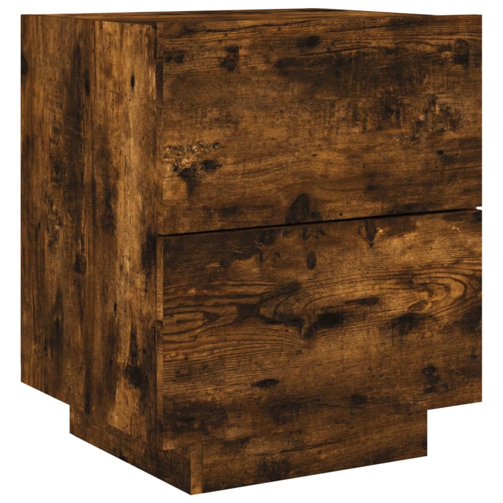 Bedside table with LED lights smoked oak wood material