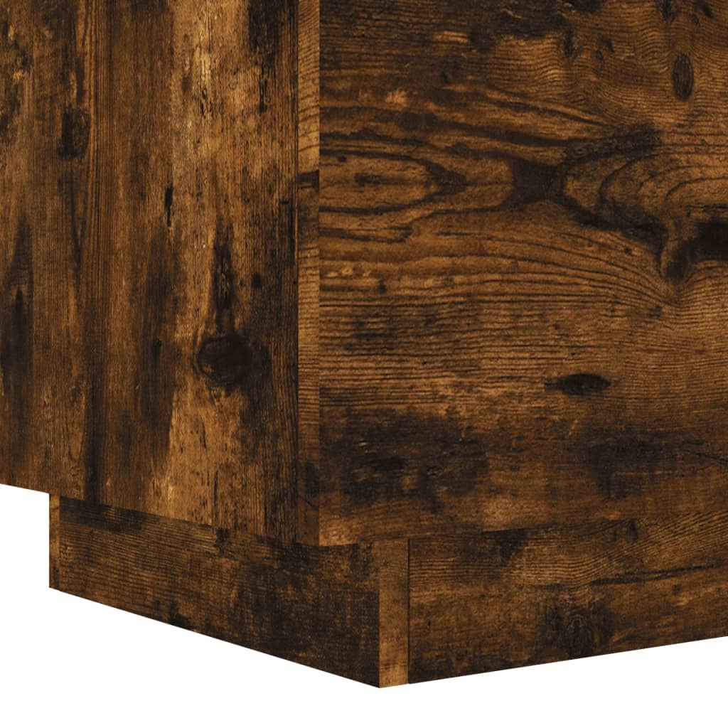 Bedside table with LED lights smoked oak wood material