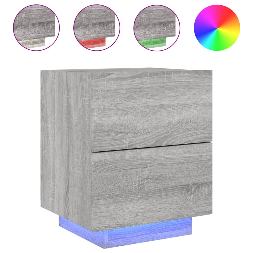 Bedside table with LED lights Gray Sonoma wood material