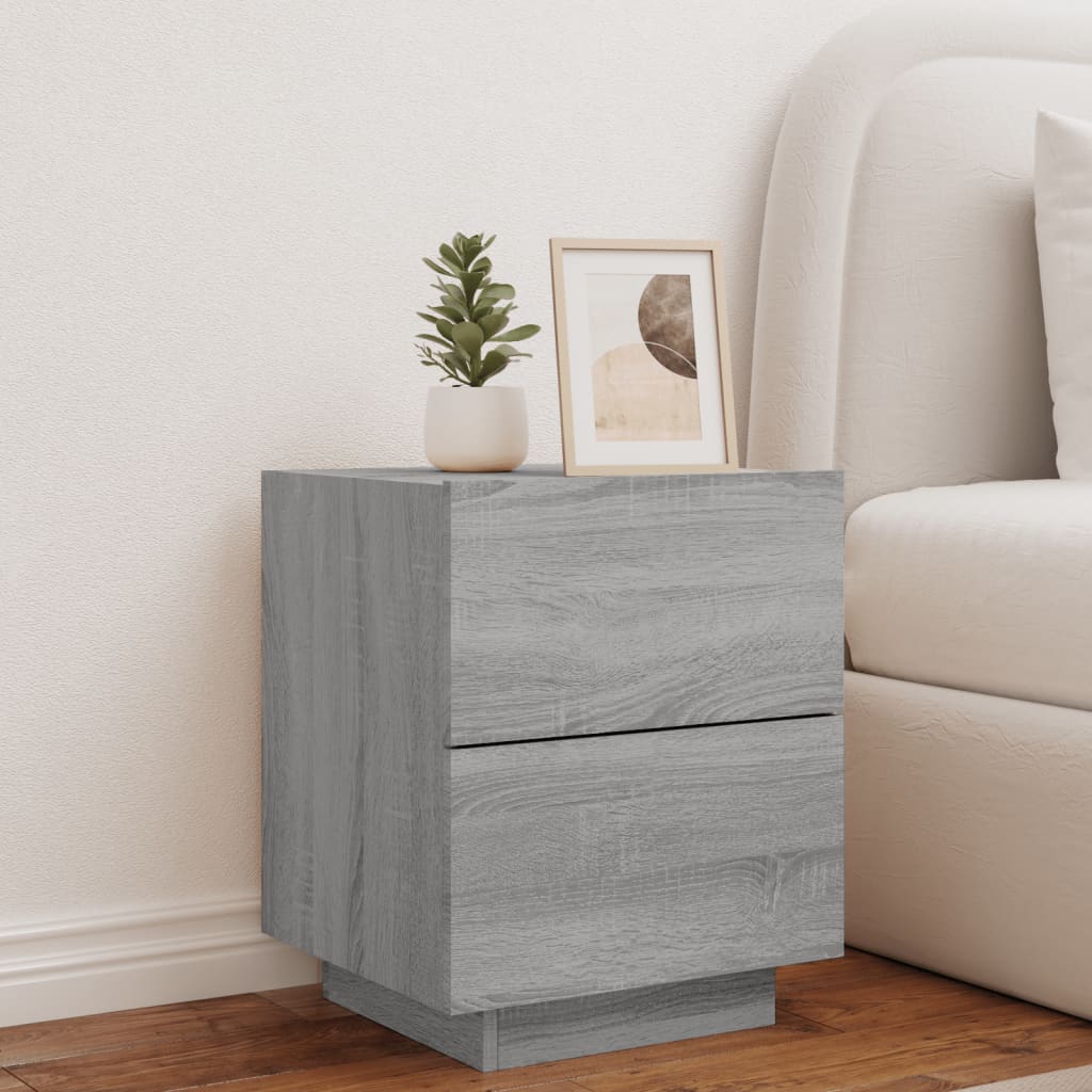 Bedside table with LED lights Gray Sonoma wood material