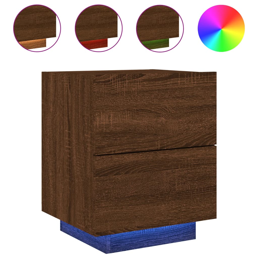 Bedside table with LED lights Brown oak look wood material