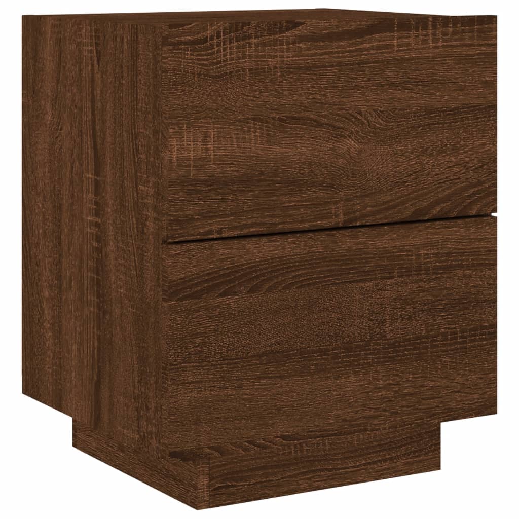 Bedside table with LED lights Brown oak look wood material