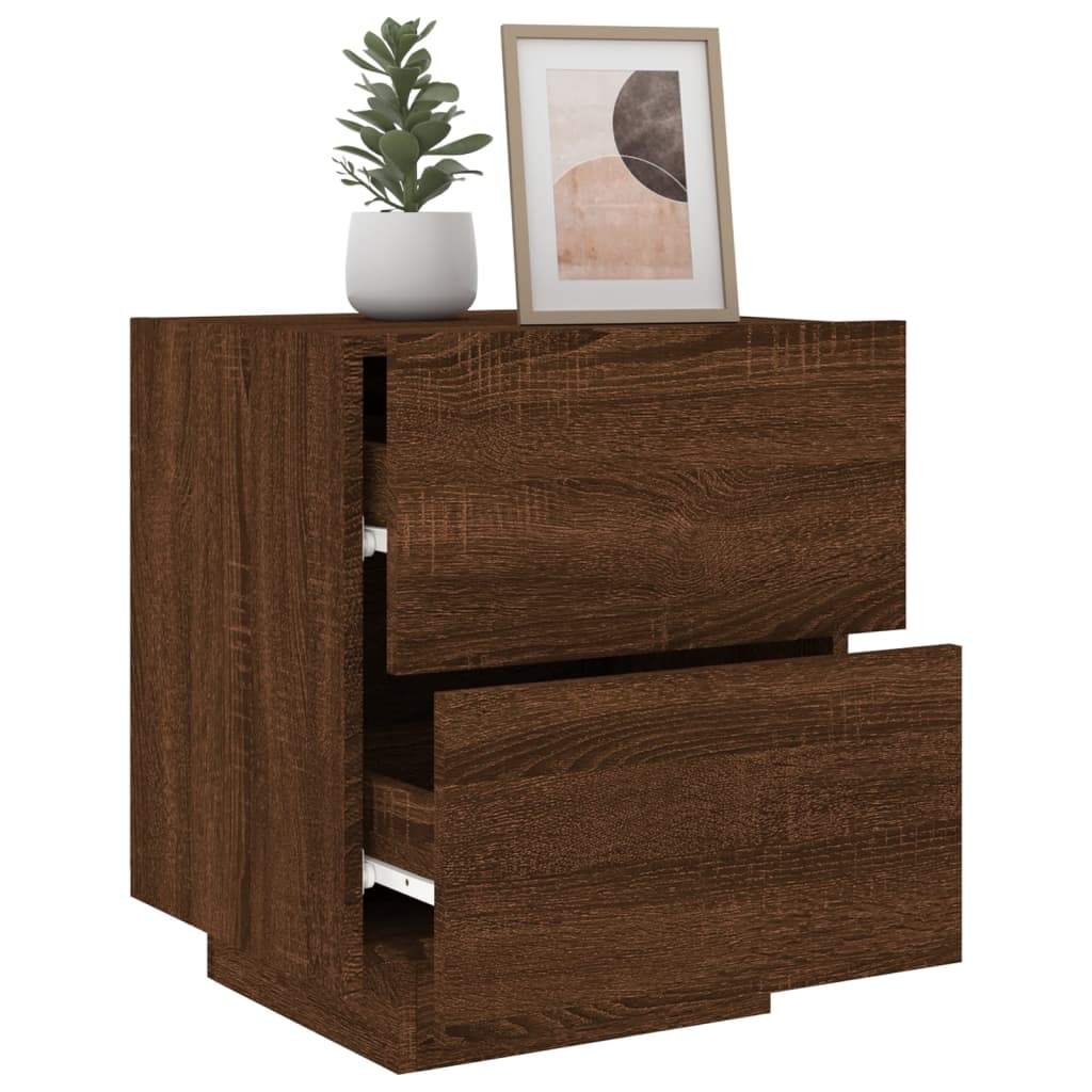 Bedside table with LED lights Brown oak look wood material