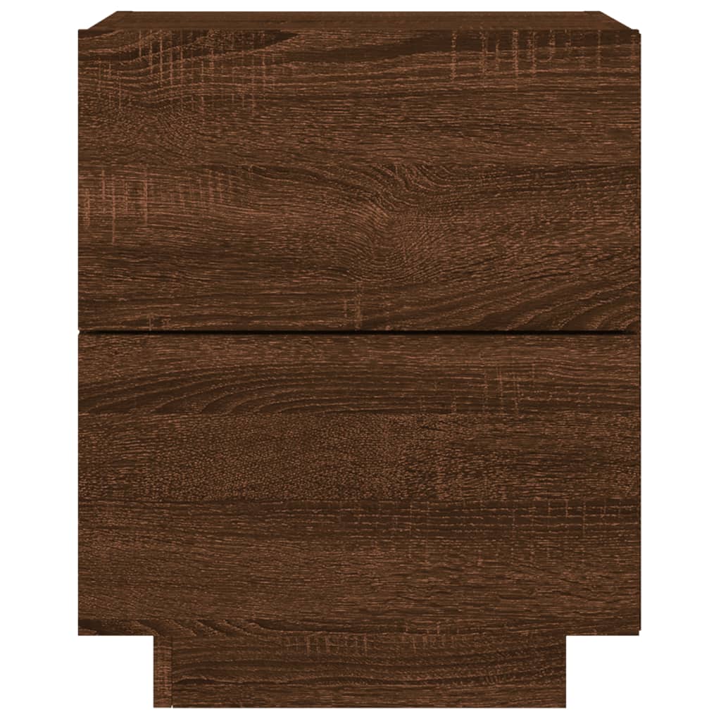 Bedside table with LED lights Brown oak look wood material