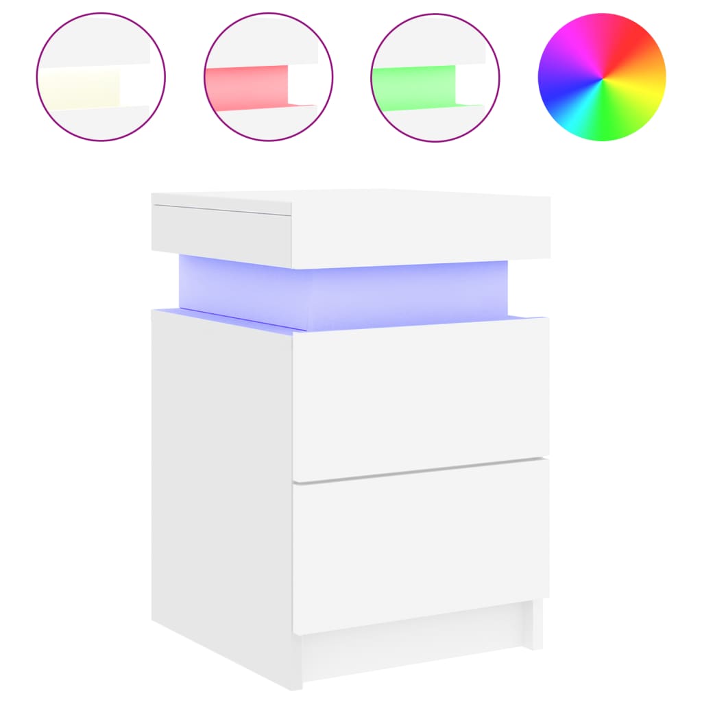 Bedside table with LED lights White 35x39x55 cm