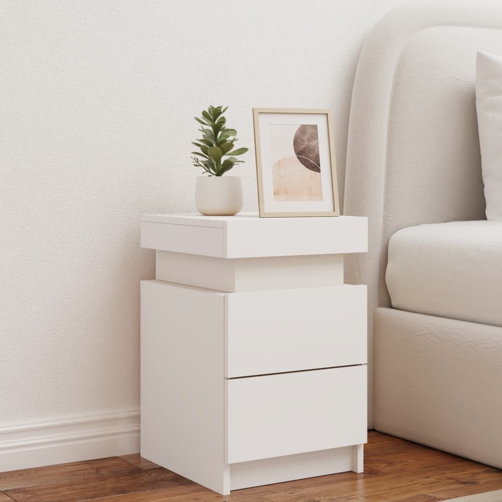 Bedside table with LED lights White 35x39x55 cm