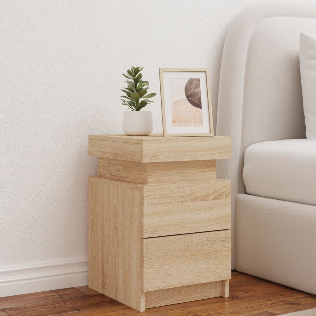 Table de chevet avec lumières LED Chêne Sonoma 35x39x55 cm