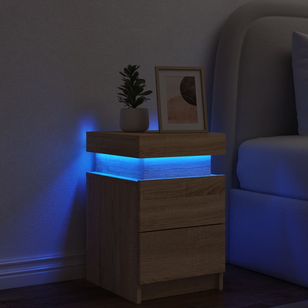 Table de chevet avec lumières LED Chêne Sonoma 35x39x55 cm