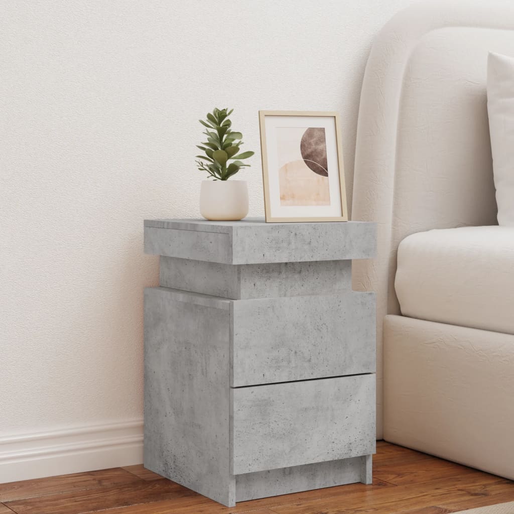 Bedside table with LED lights concrete grey 35x39x55 cm