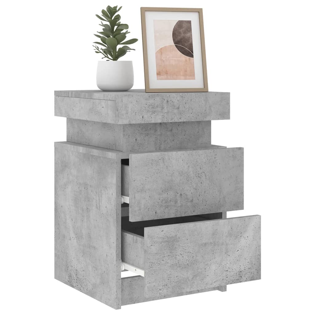 Bedside table with LED lights concrete grey 35x39x55 cm