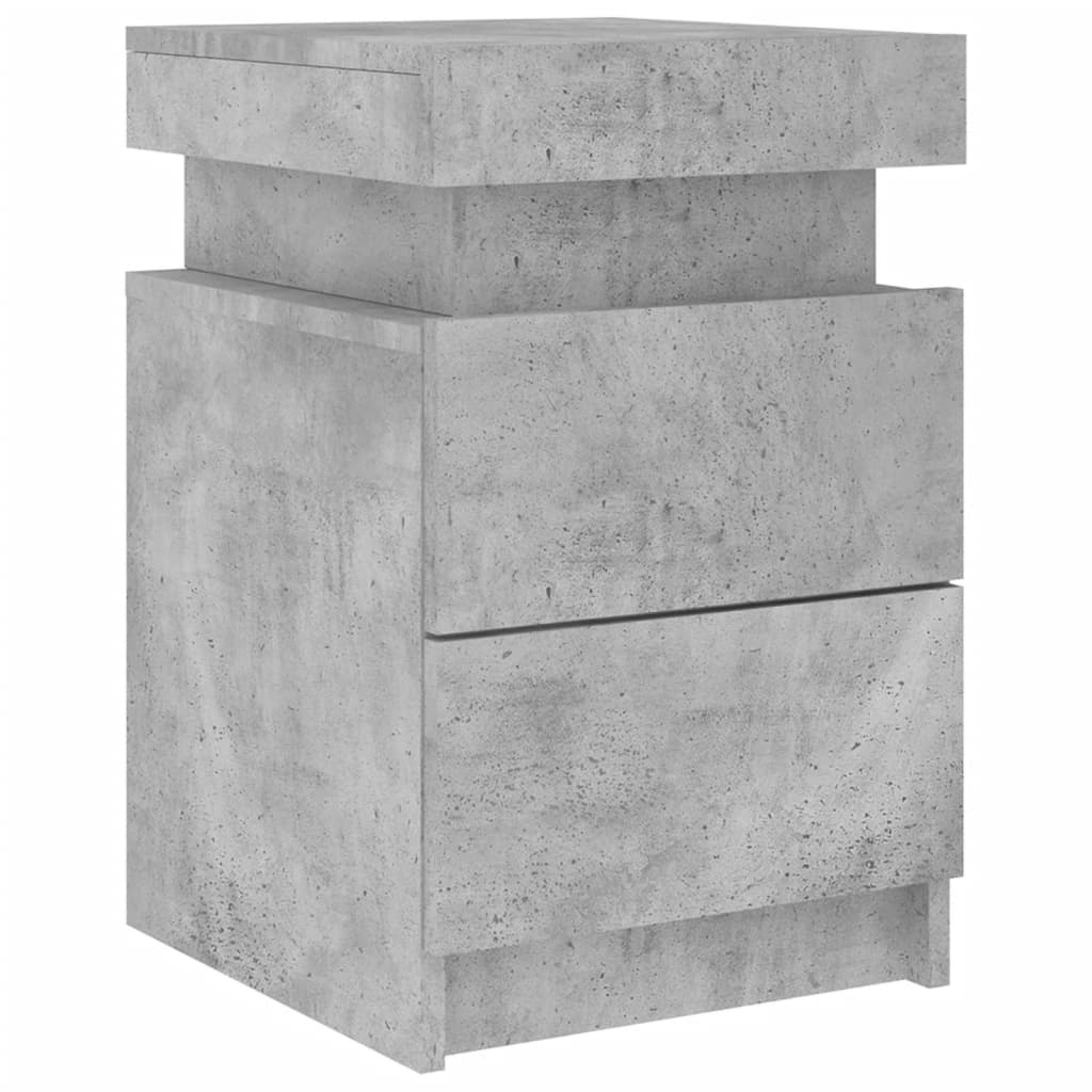 Bedside table with LED lights concrete grey 35x39x55 cm