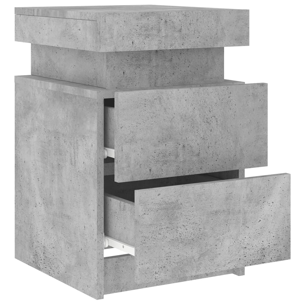Bedside table with LED lights concrete grey 35x39x55 cm