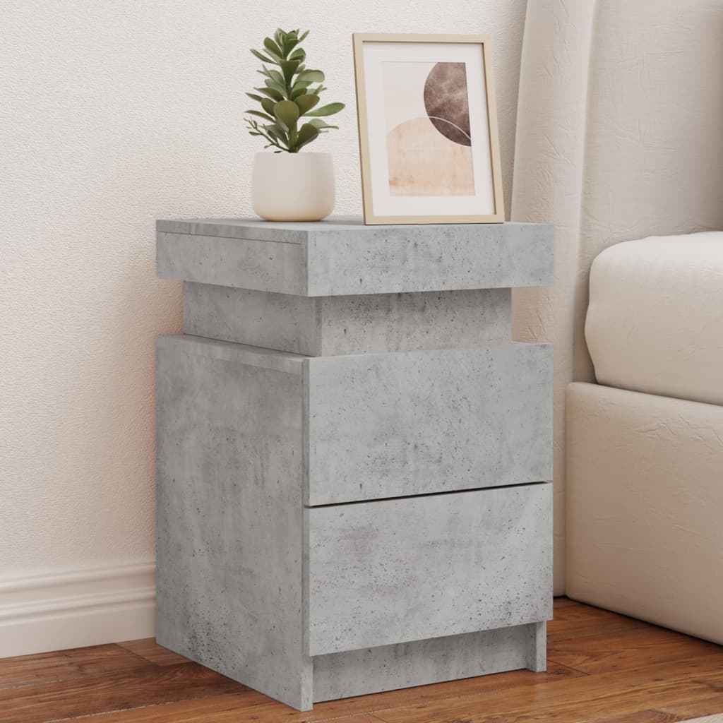 Bedside table with LED lights concrete grey 35x39x55 cm