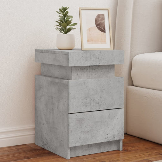 Bedside table with LED lights concrete grey 35x39x55 cm
