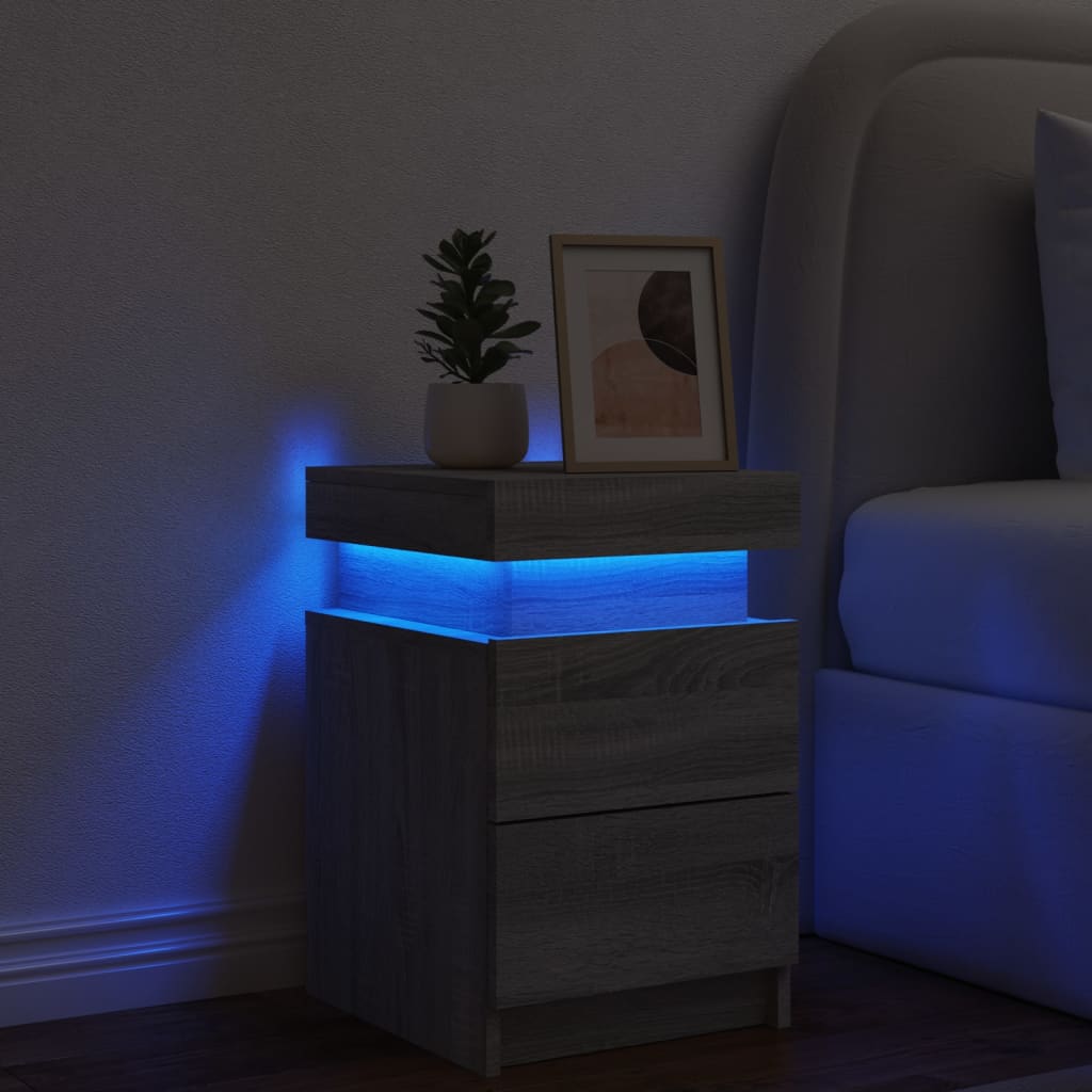 Bedside table with LED lights Gray Sonoma 35x39x55 cm