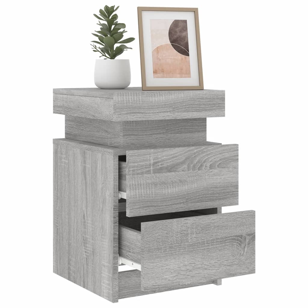 Bedside table with LED lights Gray Sonoma 35x39x55 cm