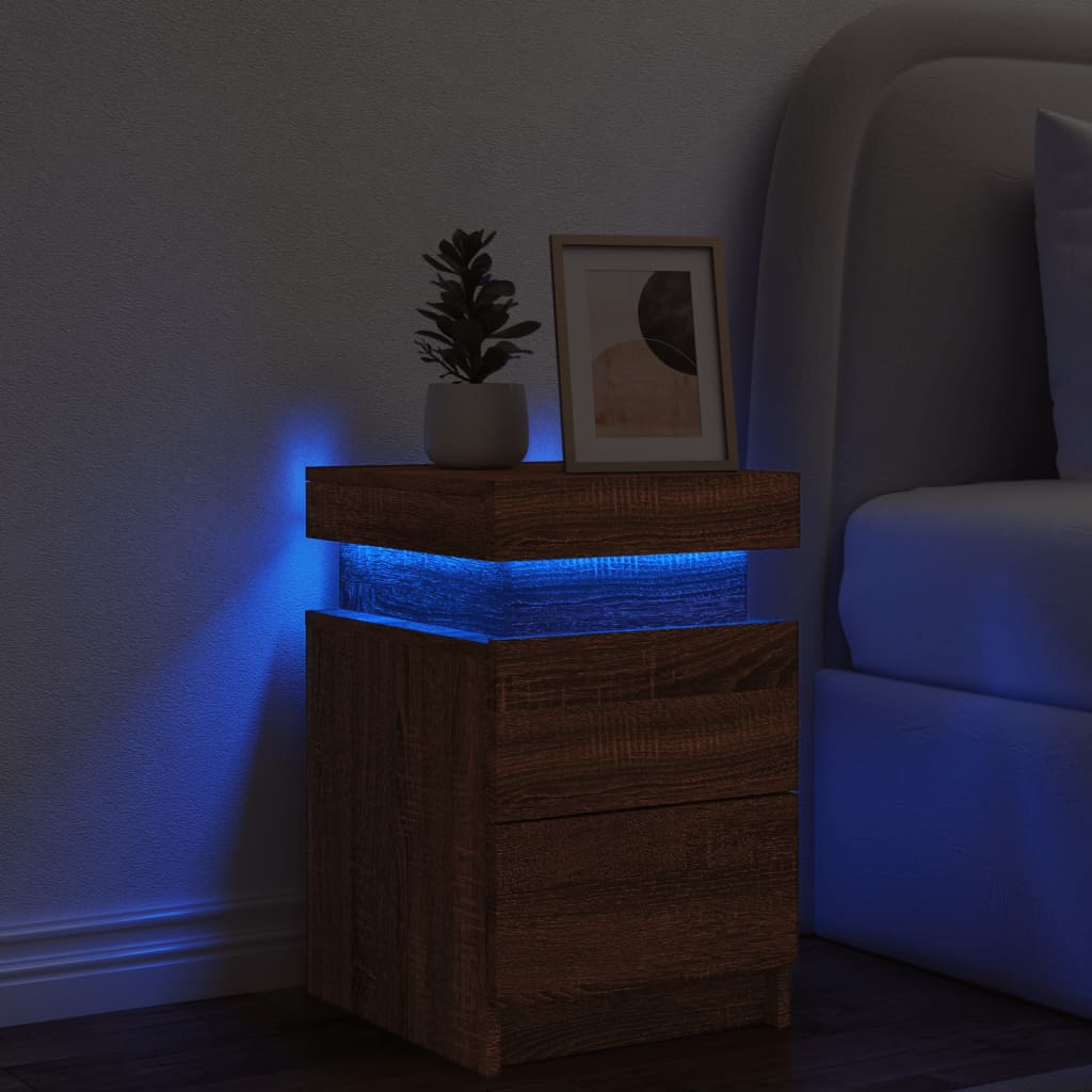Bedside table with LED lights brown oak look 35x39x55 cm