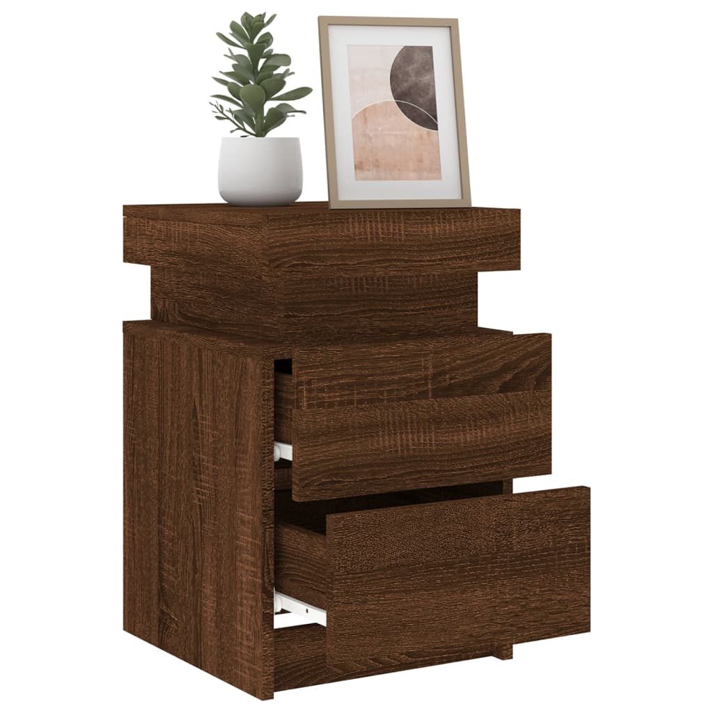 Bedside table with LED lights brown oak look 35x39x55 cm