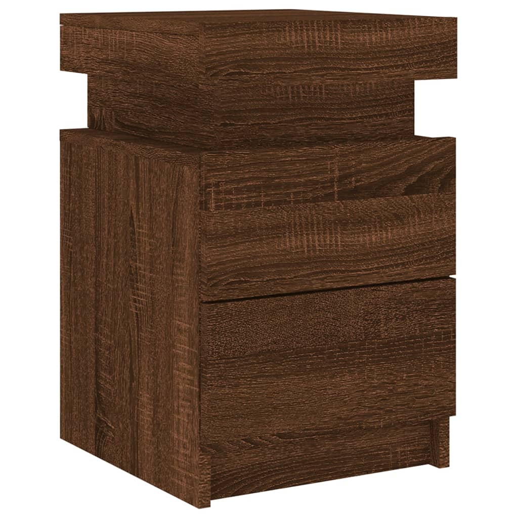 Bedside table with LED lights brown oak look 35x39x55 cm