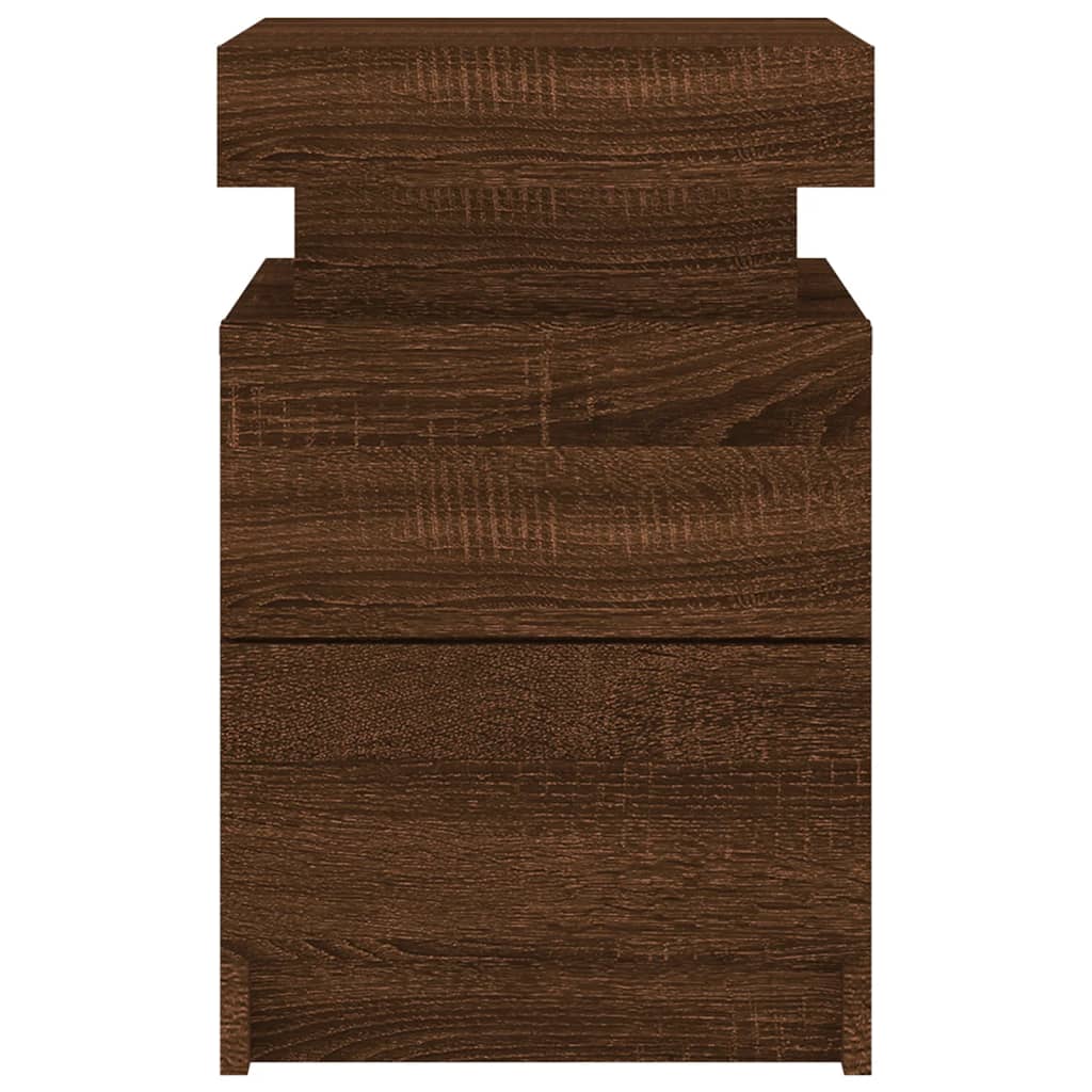 Bedside table with LED lights brown oak look 35x39x55 cm