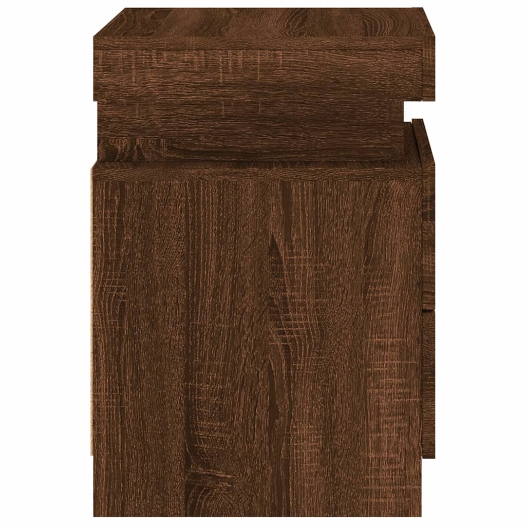 Bedside table with LED lights brown oak look 35x39x55 cm