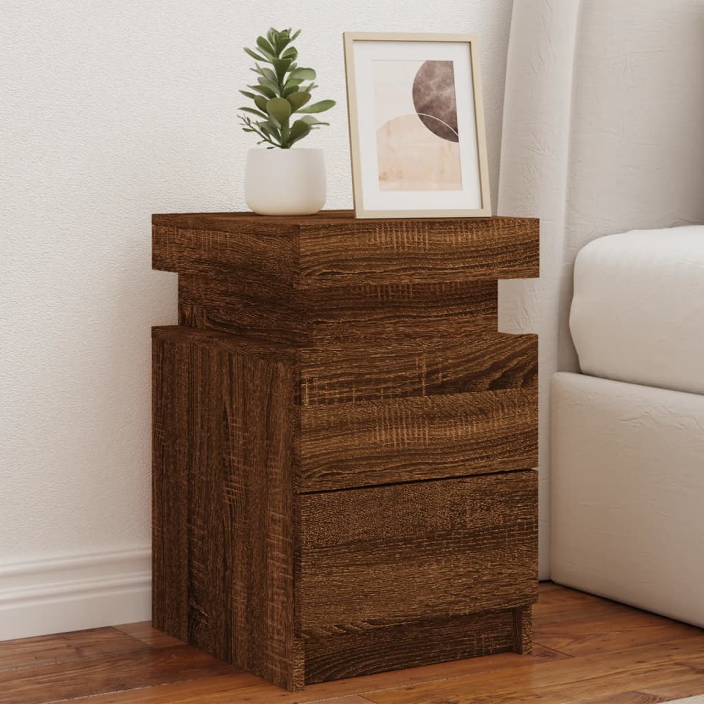 Bedside table with LED lights brown oak look 35x39x55 cm