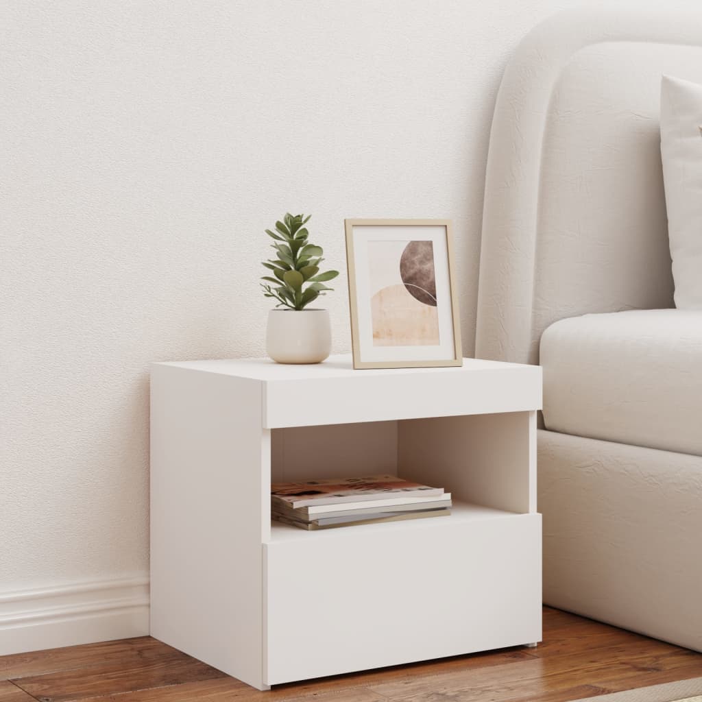 Bedside table with LED lights White 50x40x45 cm